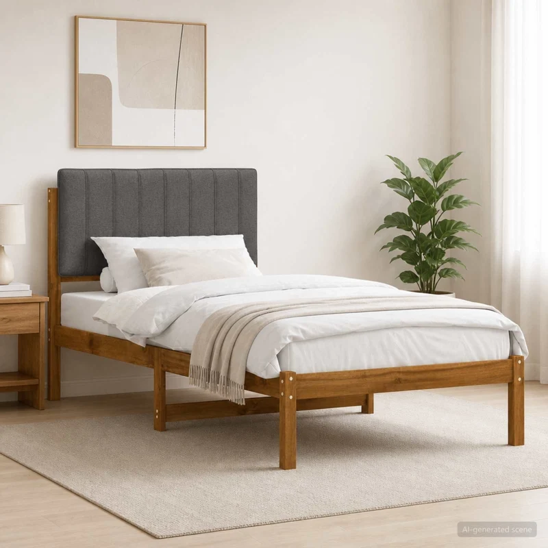 Letto con Testiera Rivestita Naturale e Grigio Chiaro 904185