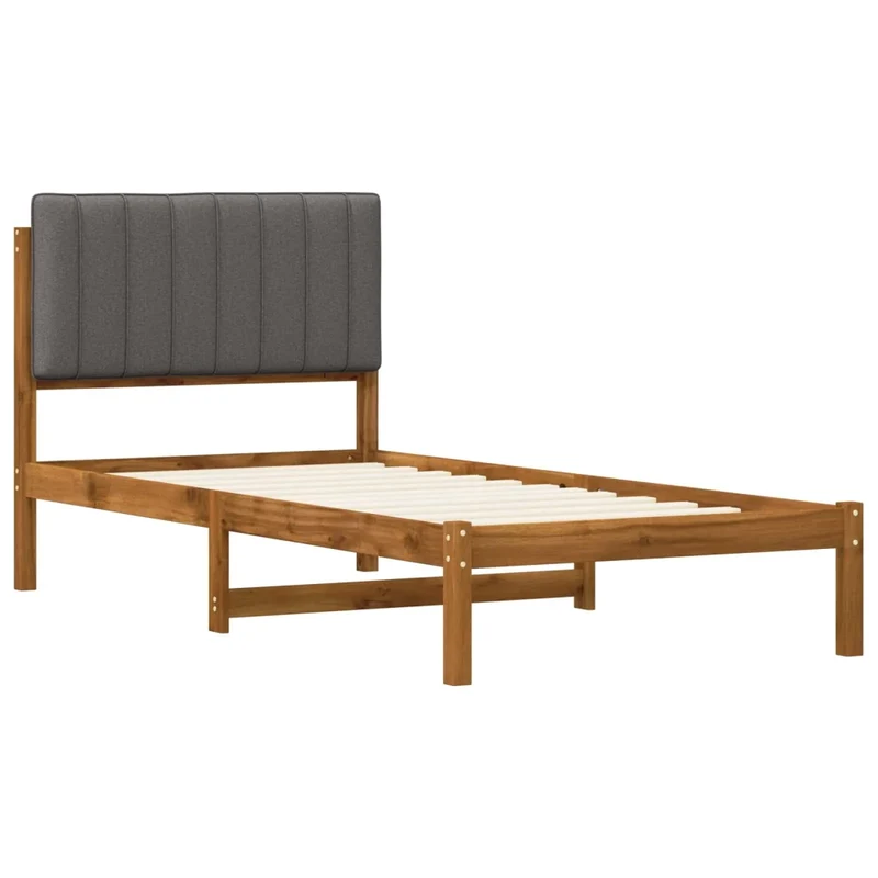 Letto con Testiera Rivestita Naturale e Grigio Chiaro 904185