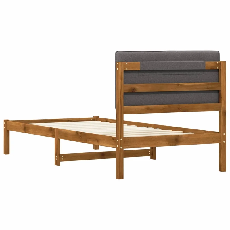 Letto con Testiera Rivestita Naturale e Grigio Chiaro 904185