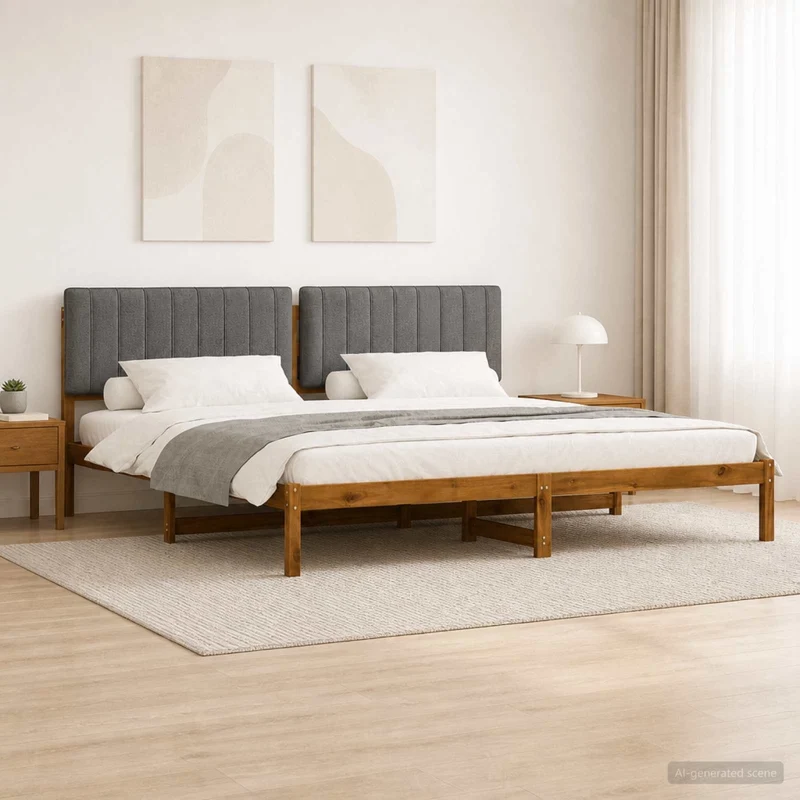 Letto con Testiera Rivestita Naturale e Grigio Chiaro 3405072