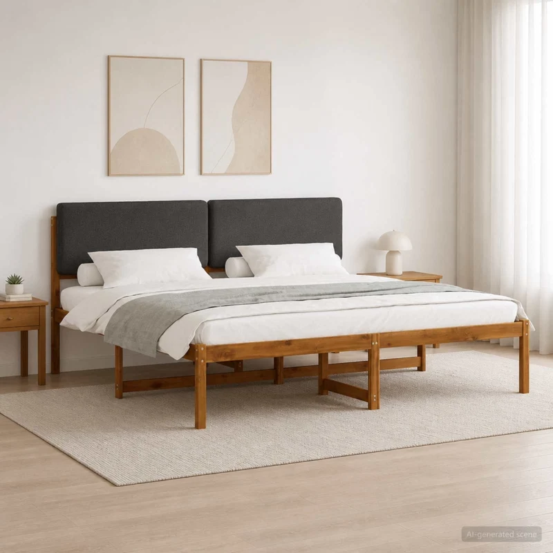 Letto con Testiera Rivestita Naturale e Grigio Scuro 3405110