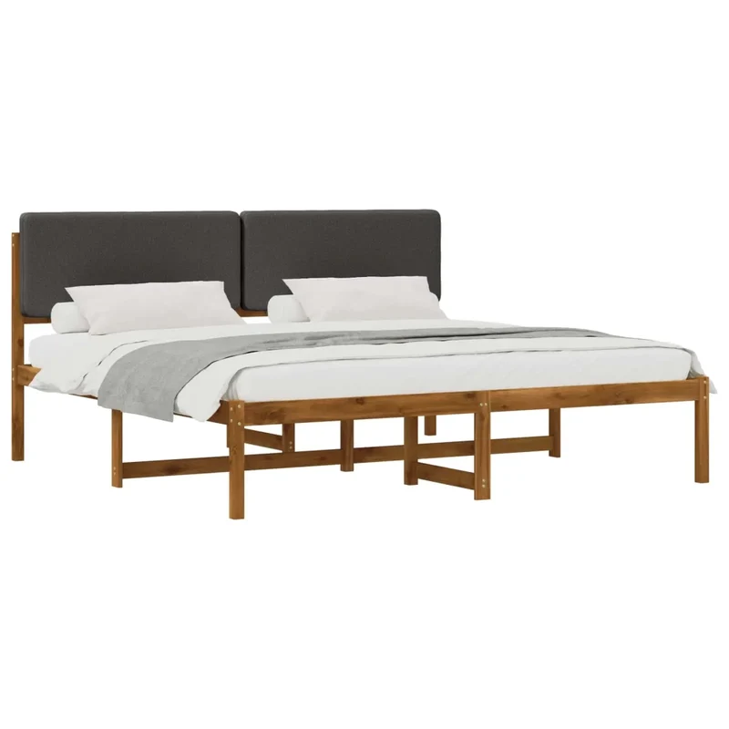 Letto con Testiera Rivestita Naturale e Grigio Scuro 3405110