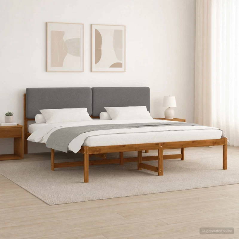 Letto con Testiera Rivestita Naturale e Grigio Chiaro 3405108