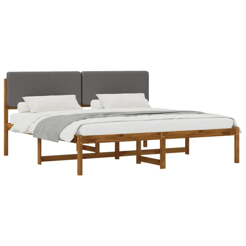 Letto con Testiera Rivestita Naturale e Grigio Chiaro 3405108