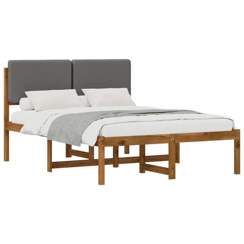 Letto con Testiera Rivestita Naturale e Grigio Chiaro 904341