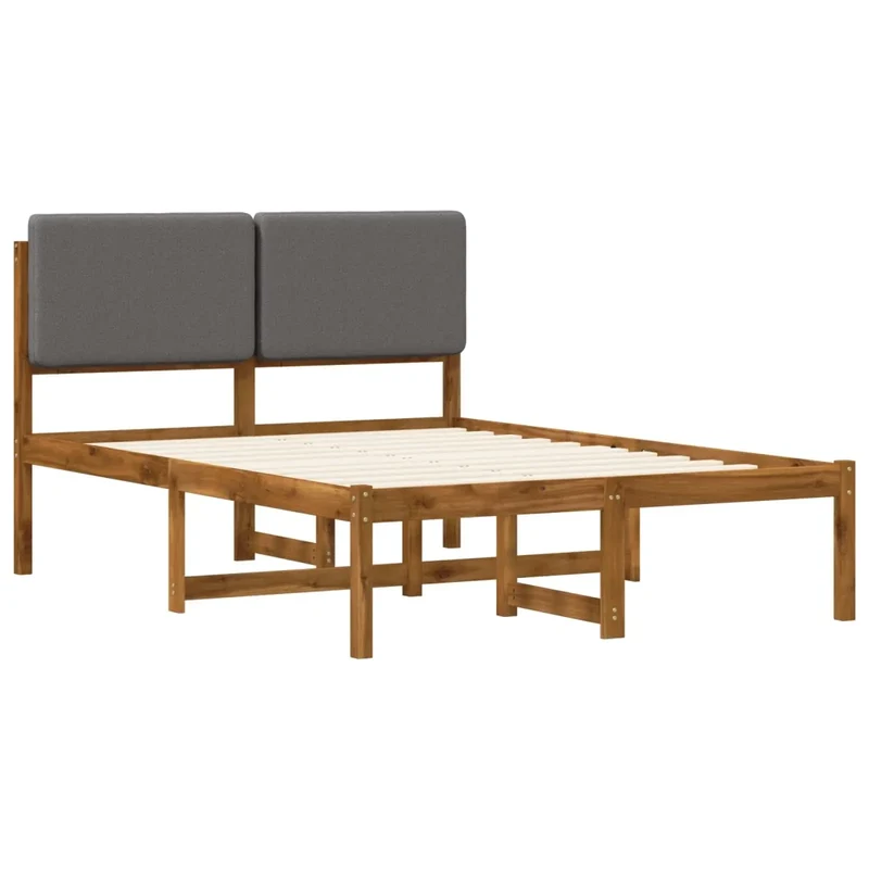 Letto con Testiera Rivestita Naturale e Grigio Chiaro 904341