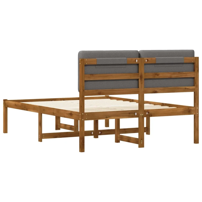 Letto con Testiera Rivestita Naturale e Grigio Chiaro 904341