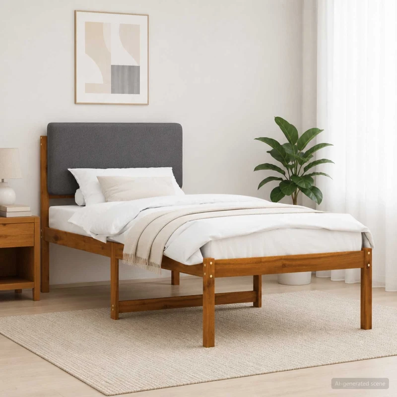 Letto con Testiera Rivestita Naturale e Grigio Chiaro 904359