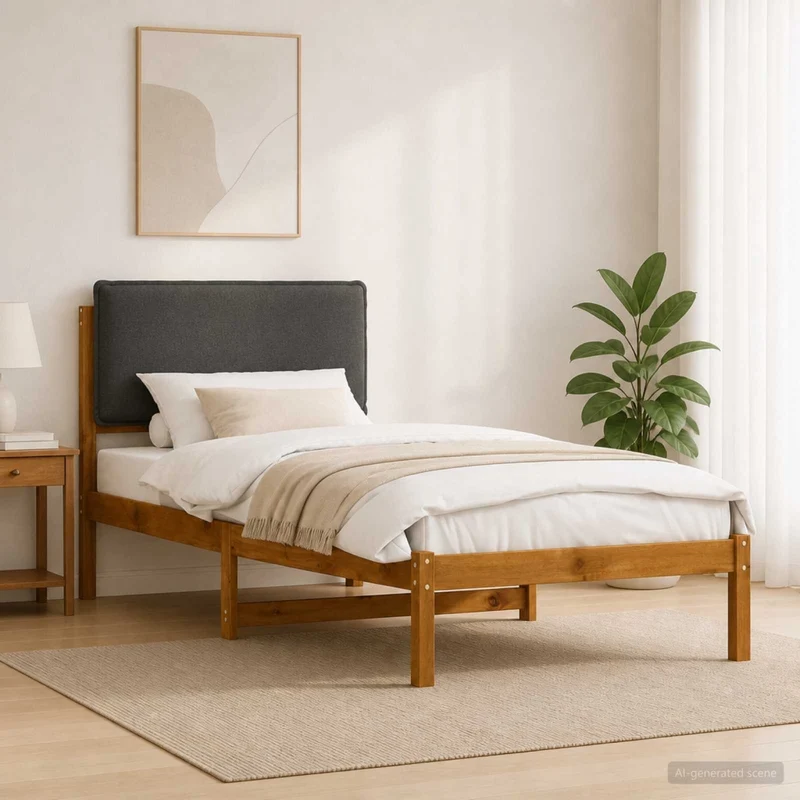Letto con Testiera Rivestita Naturale e Grigio Scuro 903935