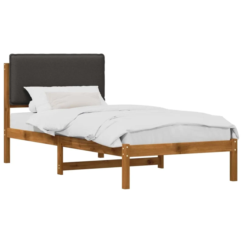 Letto con Testiera Rivestita Naturale e Grigio Scuro 903935