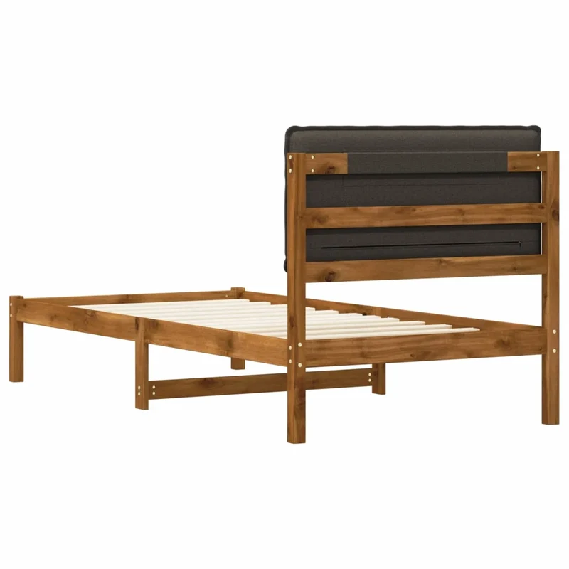 Letto con Testiera Rivestita Naturale e Grigio Scuro 903935