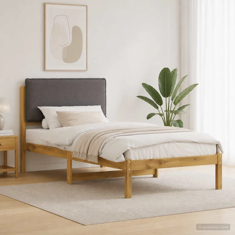 Letto con Testiera Rivestita Bianco lavato e grigio chiaro 903934