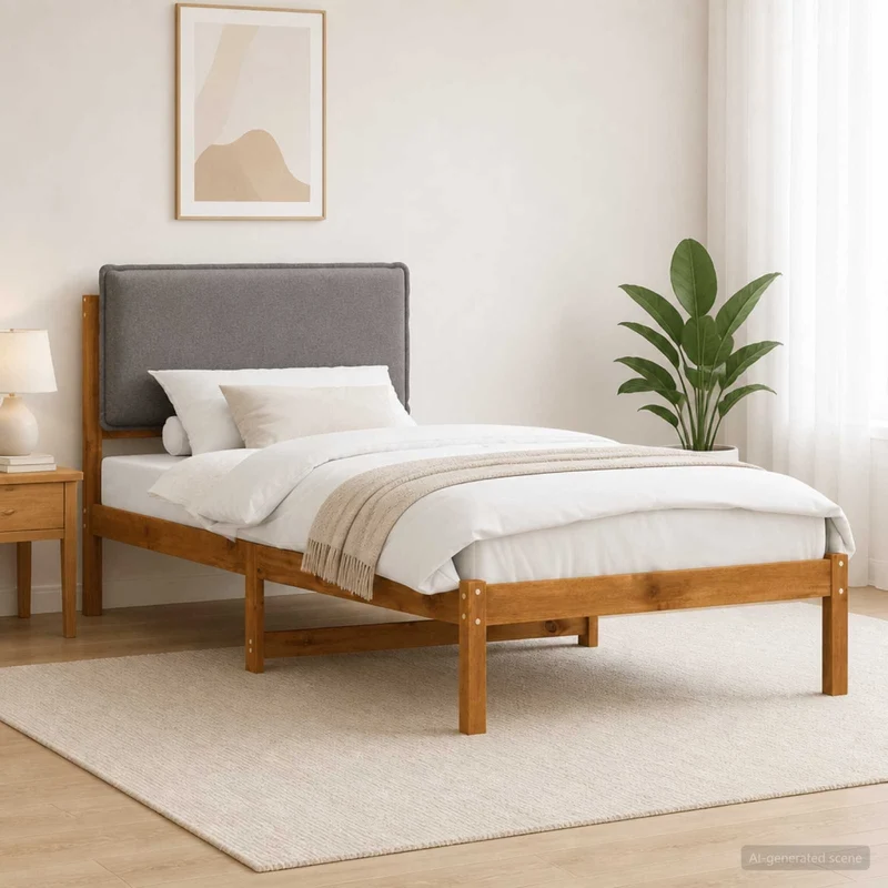Letto con Testiera Rivestita Naturale e Grigio Chiaro 903933