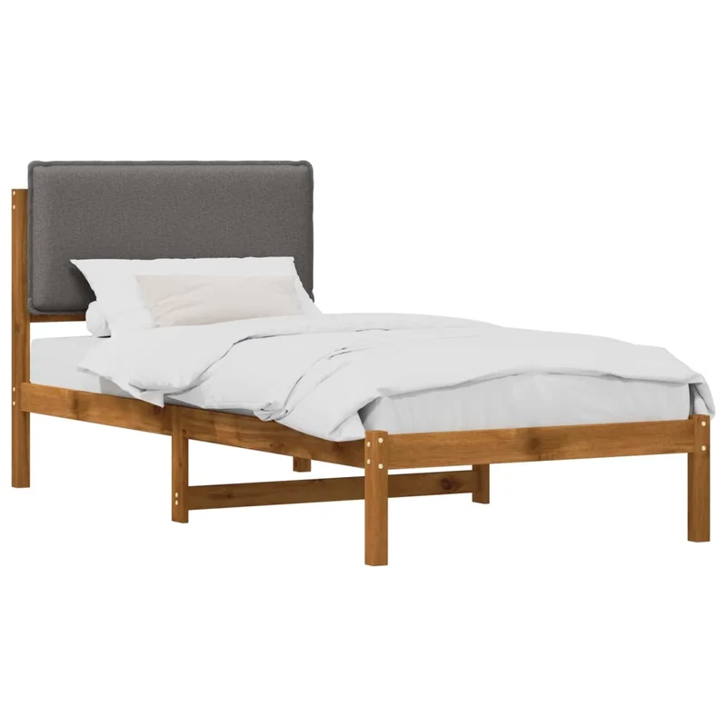 Letto con Testiera Rivestita Naturale e Grigio Chiaro 903933