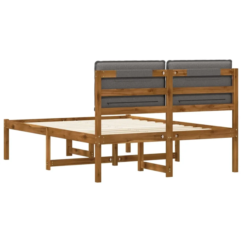Letto con Testiera Rivestita Naturale e Grigio Chiaro 3425329