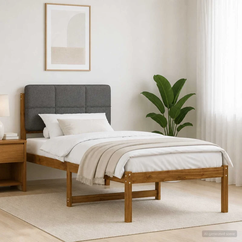 Letto con Testiera Rivestita Naturale e Grigio Chiaro 904431