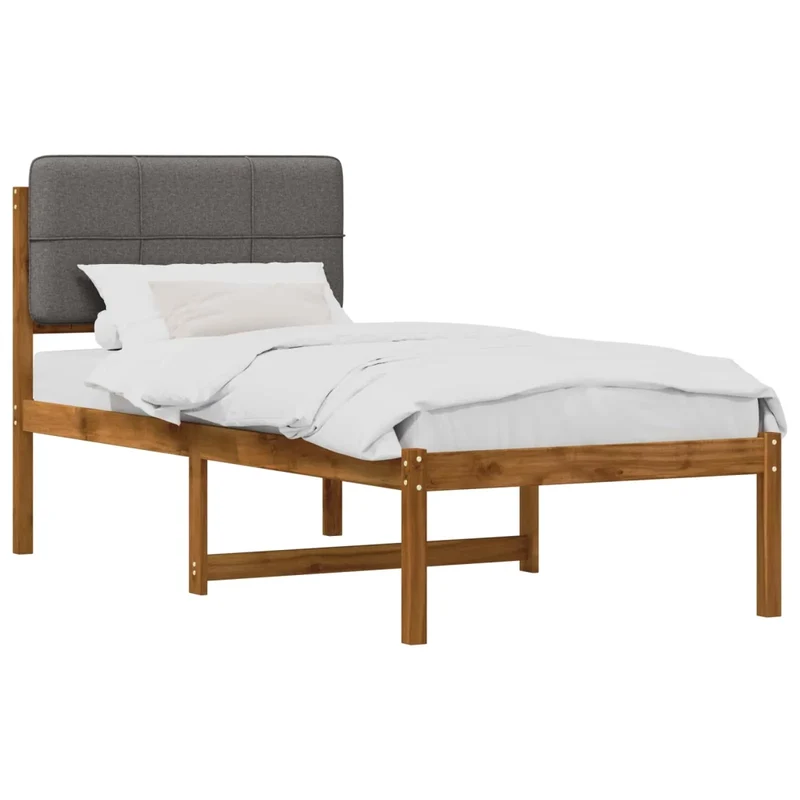 Letto con Testiera Rivestita Naturale e Grigio Chiaro 904431