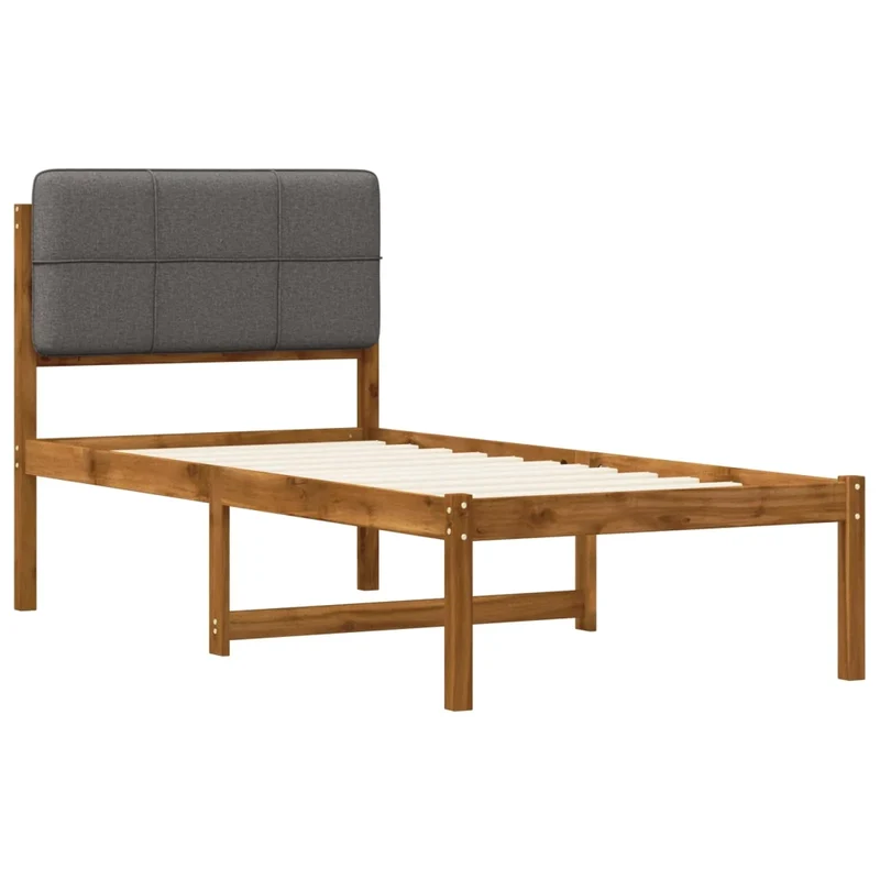 Letto con Testiera Rivestita Naturale e Grigio Chiaro 904431