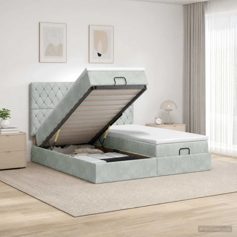 Letto ottomano con materasso 2 pz Grigio Chiaro Velluto 3457896