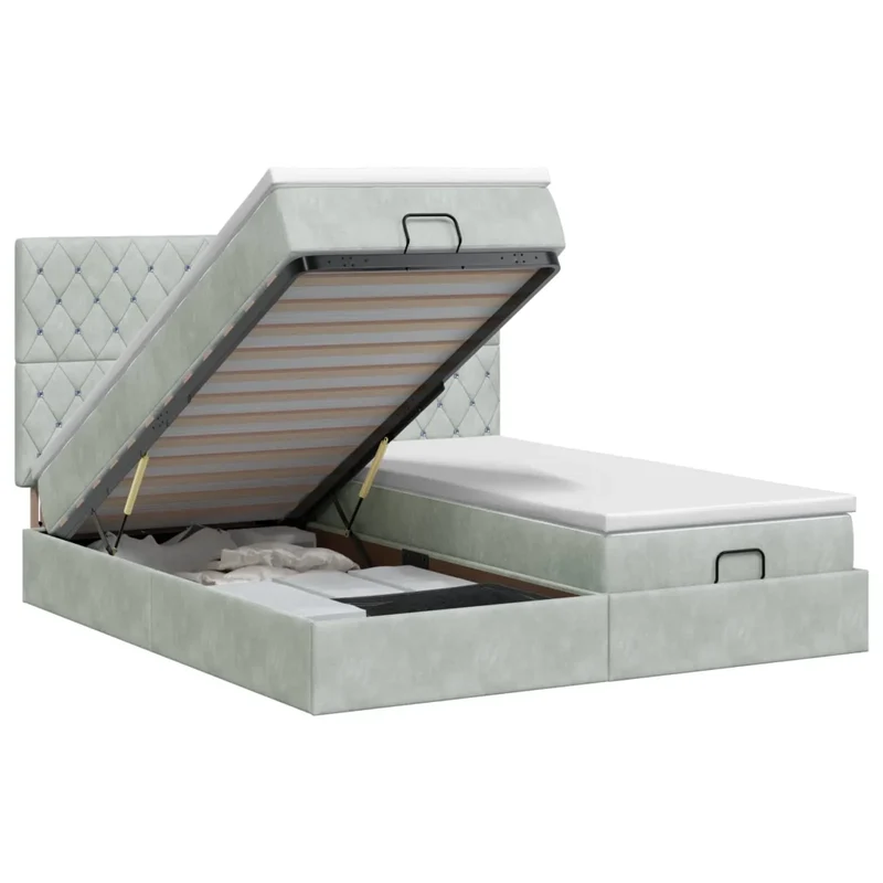 Letto ottomano con materasso 2 pz Grigio Chiaro Velluto 3457896