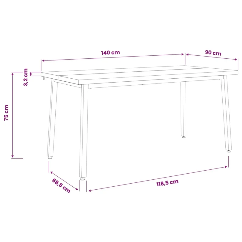 Tavolo da pranzo quadrato 140 x 90 x 75 cm Naturale 3425036