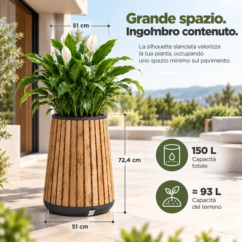 Keter Deco Conic Vaso Alto Fioriera Piante Fiori 150L Resiste UV Pino Chiaro