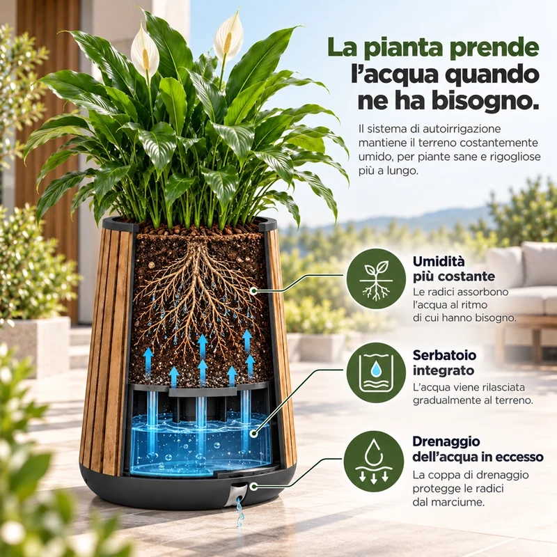 Keter Deco Conic Vaso Alto Fioriera Piante Fiori 150L Resiste UV Pino Chiaro