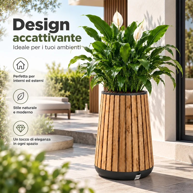 Keter Deco Conic Vaso Alto Fioriera Piante Fiori 150L Resiste UV Pino Chiaro