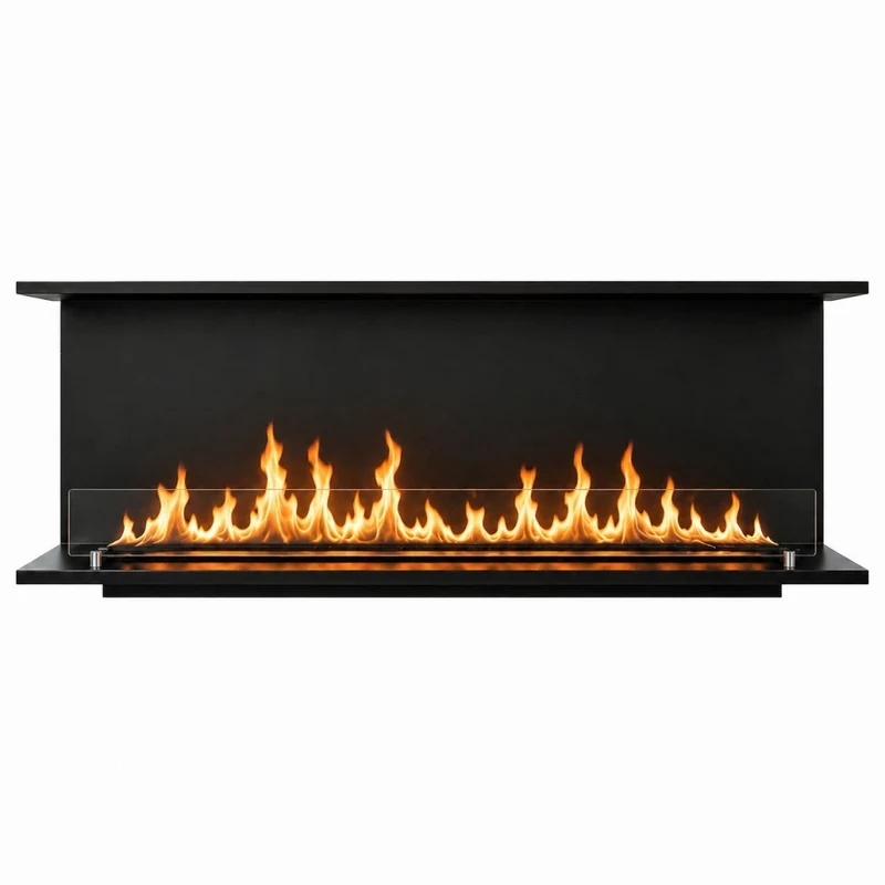 Camino a Bioetanolo da Incasso Trifacciale 150x30x50 cm Giove 3 Lati Aperti Struttura in Acciaio Nero