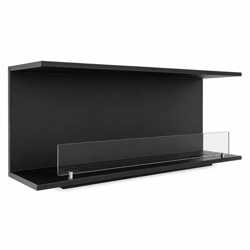 Camino a Bioetanolo da Incasso Trifacciale 150x30x50 cm Giove 3 Lati Aperti Struttura in Acciaio Nero