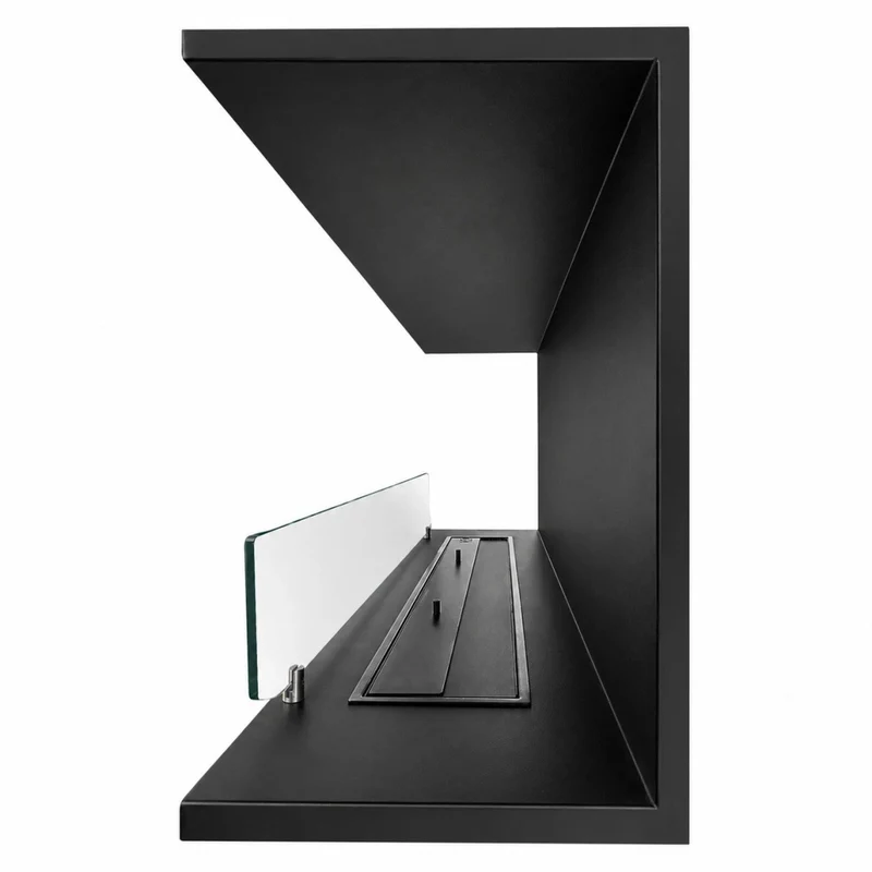 Camino a Bioetanolo da Incasso Trifacciale 150x30x50 cm Giove 3 Lati Aperti Struttura in Acciaio Nero