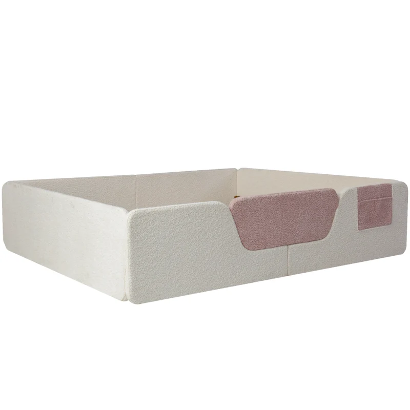 Letto imbottito 140x190 cm in velluto beige per cameretta; con sponde rimovibili