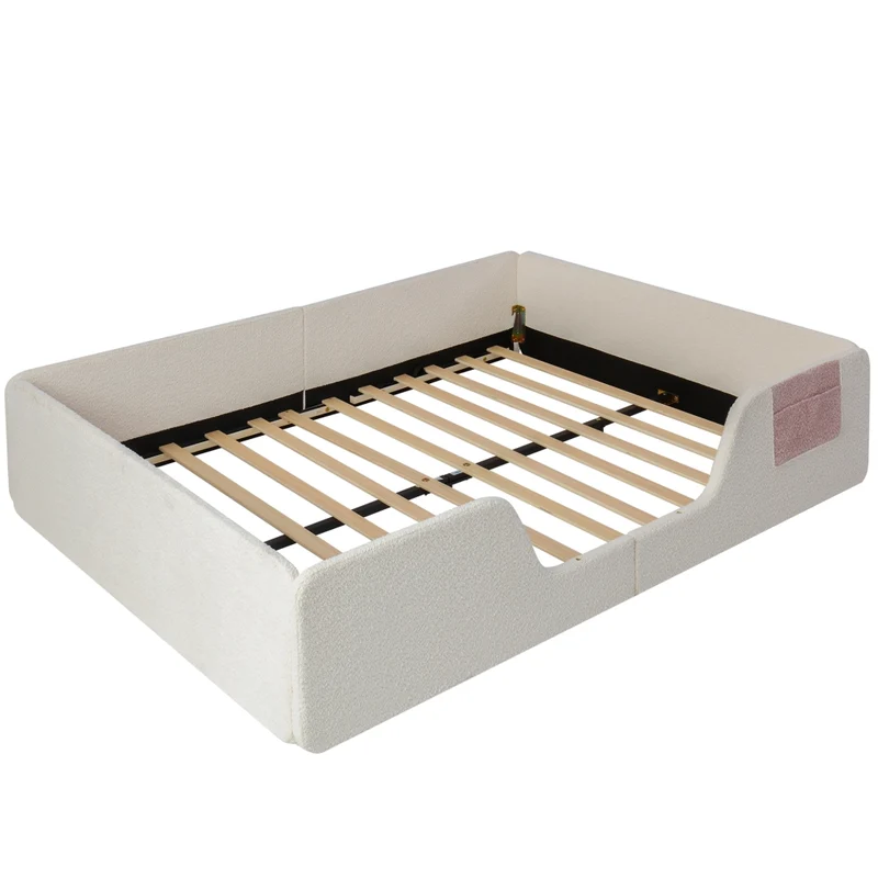 Letto imbottito 140x190 cm in velluto beige per cameretta; con sponde rimovibili
