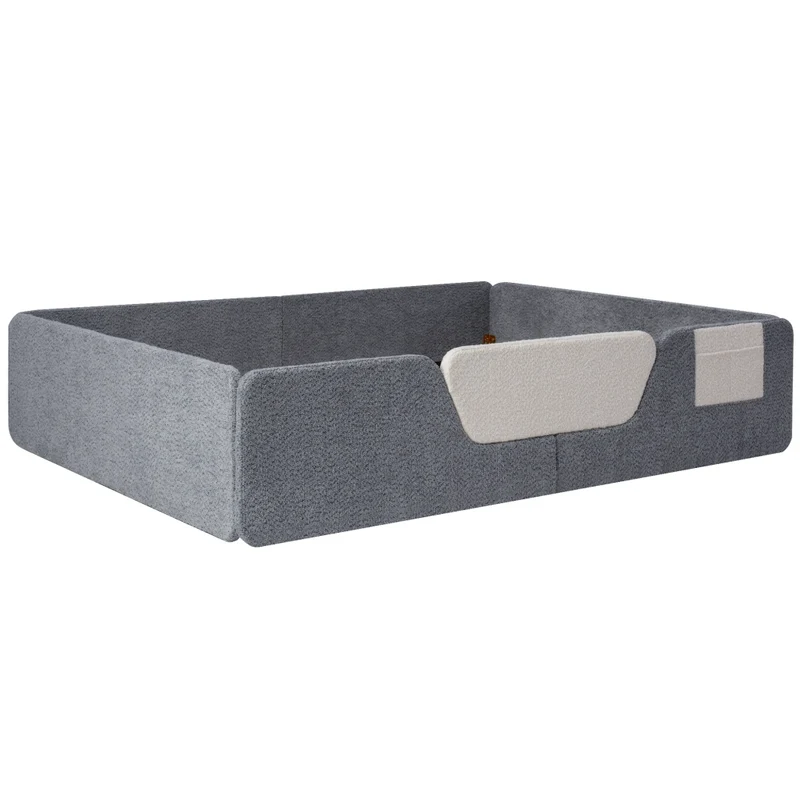 Letto imbottito per bambini 140x190 cm in velluto grigio con sponde rimovibili