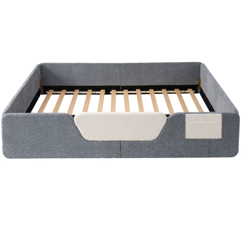 Letto imbottito per bambini 140x190 cm in velluto grigio con sponde rimovibili