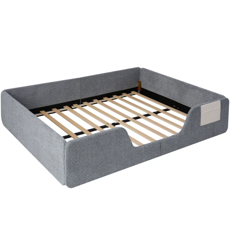 Letto imbottito per bambini 140x190 cm in velluto grigio con sponde rimovibili
