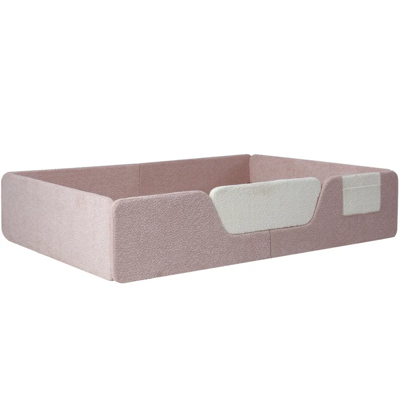 Letto imbottito per bambini 140x190 cm in velluto rosa; senza materasso; con sponde removibili