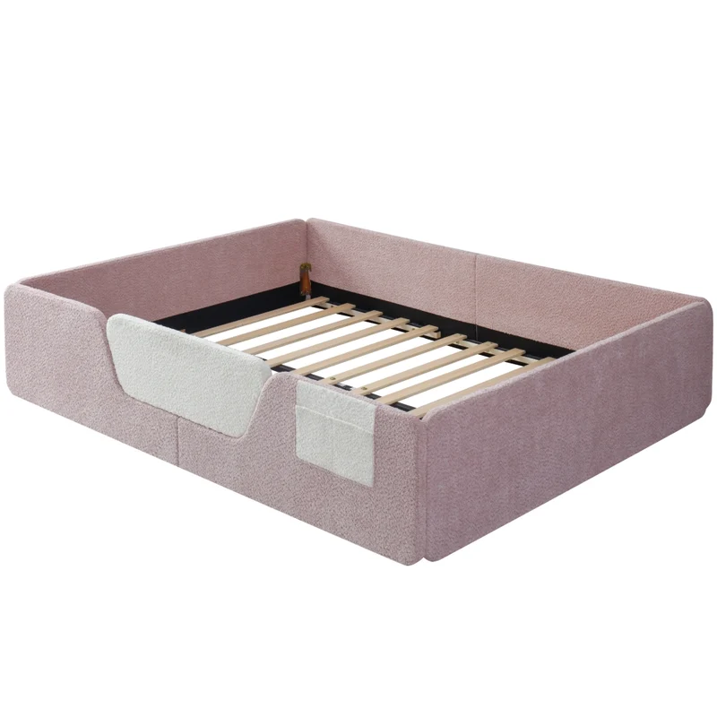 Letto imbottito per bambini 140x190 cm in velluto rosa; senza materasso; con sponde removibili