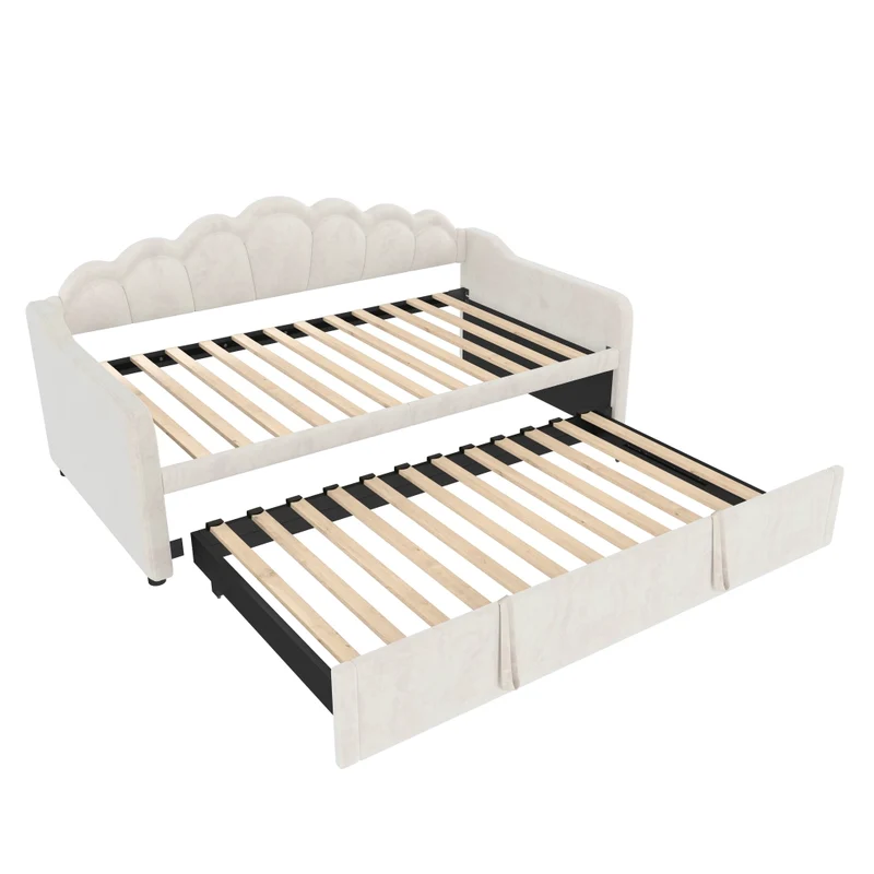 Letto singolo con letto estraibile 90x200 cm; divano letto in velluto beige con LED multicolore; trasformabile in matrimoniale 180x200 cm
