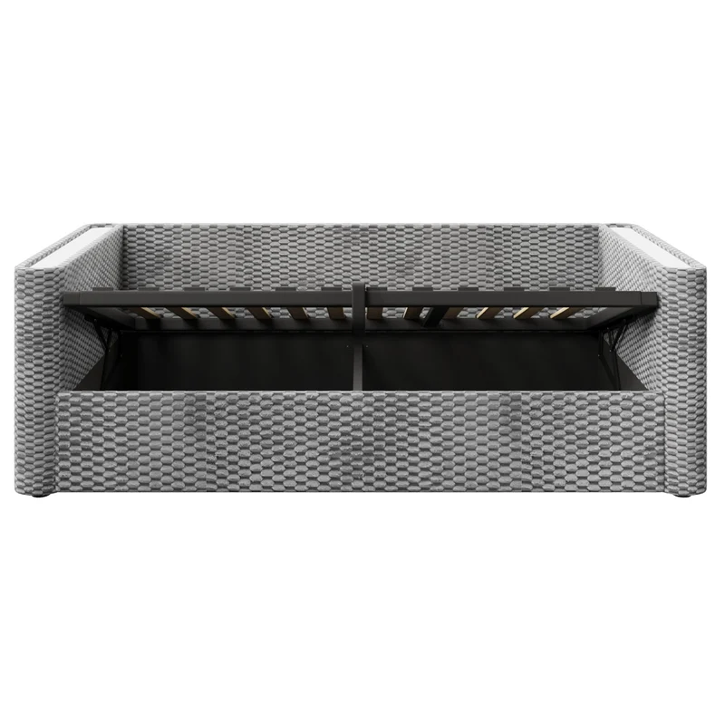 Letto singolo 90x200 cm in velluto grigio con contenitore idraulico e illuminazione LED