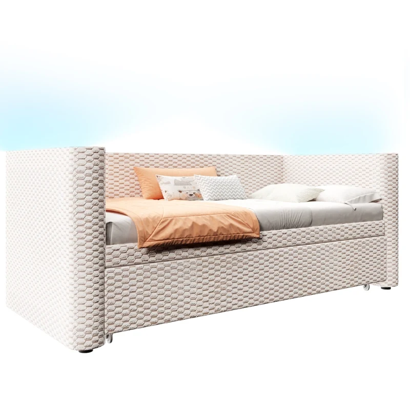 Divano letto multifunzione in velluto beige; letto estraibile 90x200 cm trasformabile in 180x200 cm