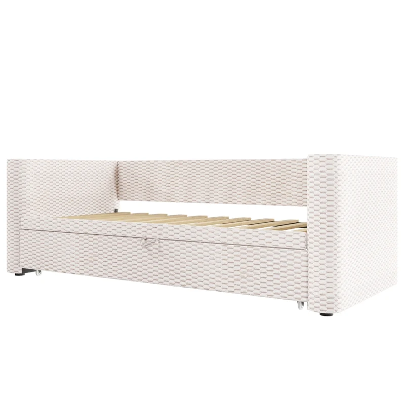 Divano letto multifunzione in velluto beige; letto estraibile 90x200 cm trasformabile in 180x200 cm