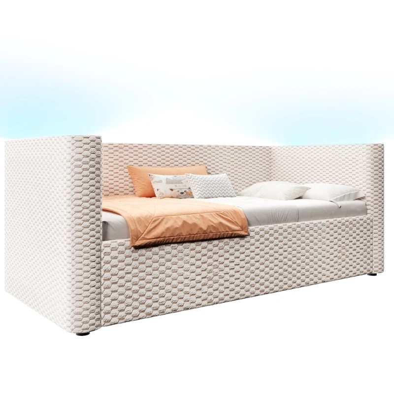 Divano letto in velluto beige 90x200 cm con contenitore idraulico e luci LED