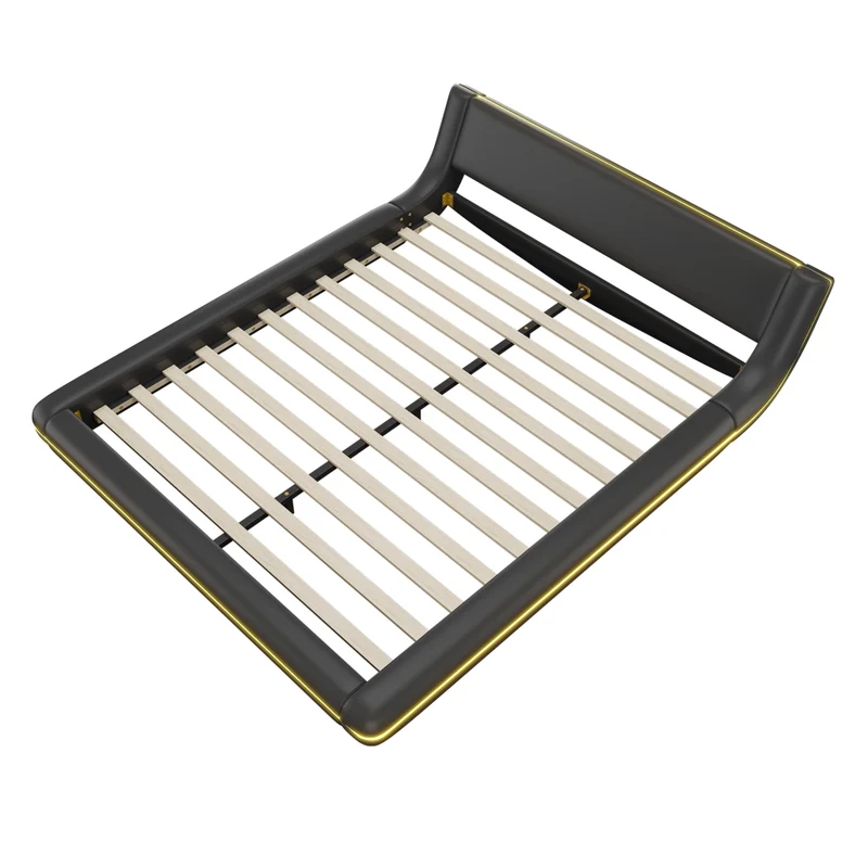 Letto matrimoniale 160x200 cm in PU nero con illuminazione LED RGB
