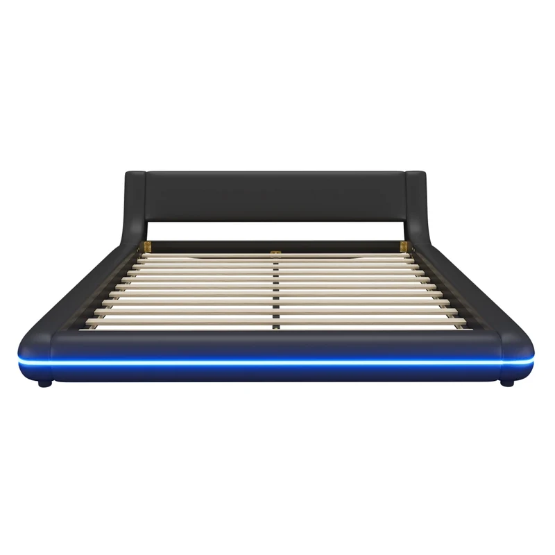 Letto matrimoniale 160x200 cm in PU nero con illuminazione LED RGB