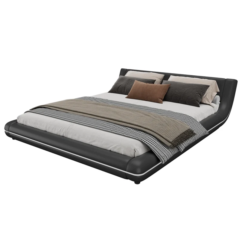 Letto matrimoniale 160x200 cm in PU nero con illuminazione LED RGB