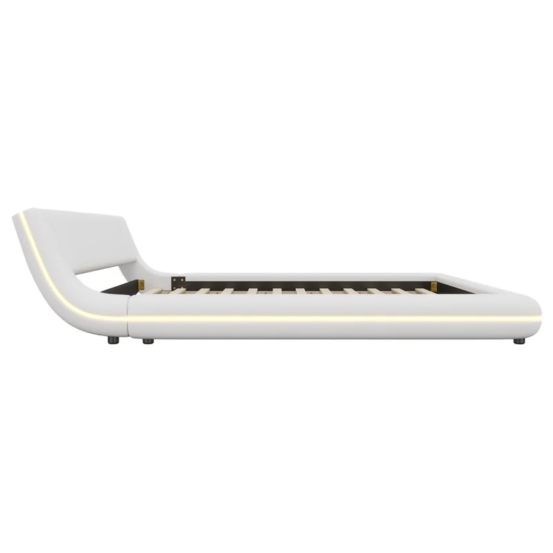 Letto a terra 160x200 cm matrimoniale bianco con luci LED