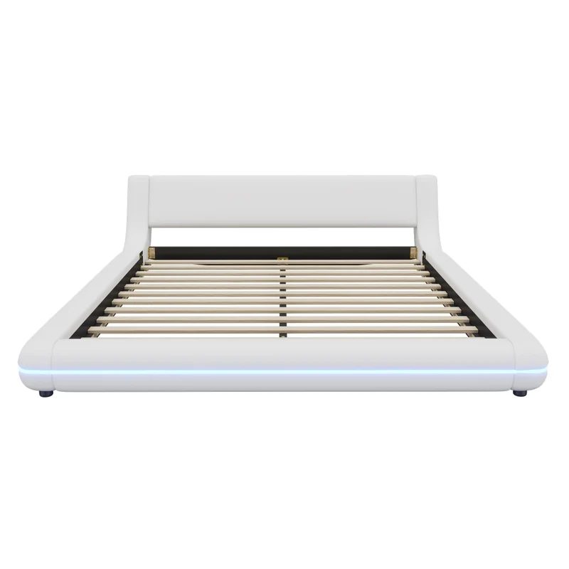 Letto a terra 160x200 cm matrimoniale bianco con luci LED