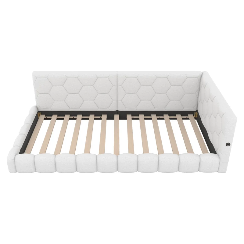 Letto singolo imbottito 90 x 200 cm con rete a doghe; luci LED multicolore e porte USB; bianco