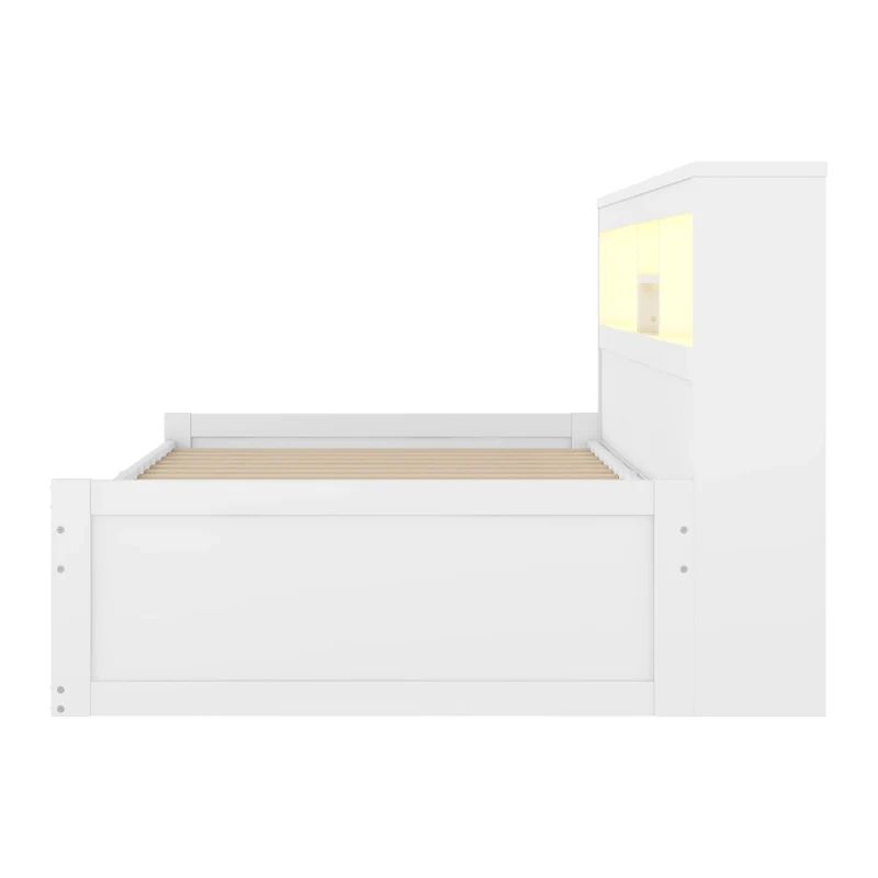 Divano letto singolo bianco 90x200 cm con cassetti; LED e prese USB